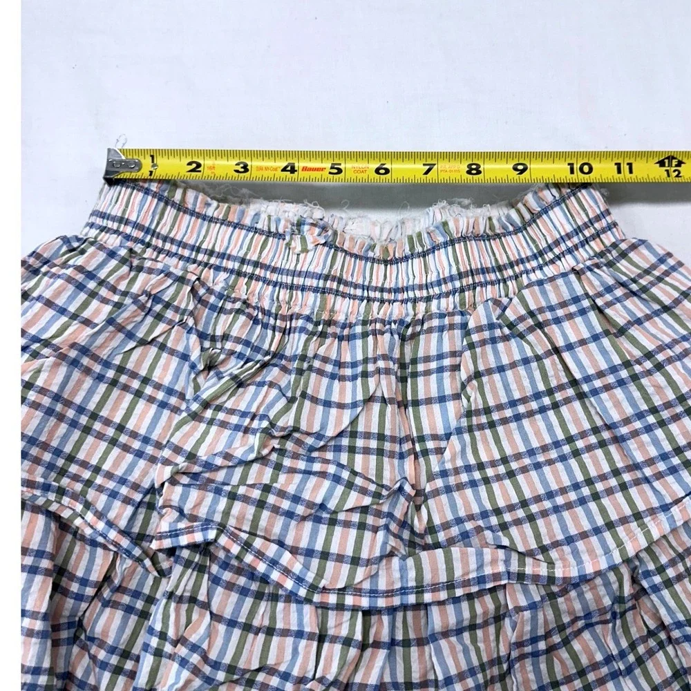 Aerie Plaid Tiered Ruffled Mini Skirt Smocked Waist Distressed Casual Size Small